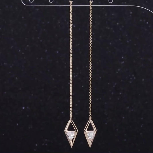 5.5mm Triangle Diamond Dangle Earrings in 14K Solid Yellow Gold