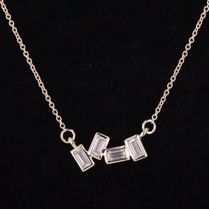 Irregular Emerald Cut Moissanite Pendant Necklace in 14K Solid Yellow Gold