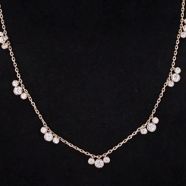 Round Moissanite Triple-Charm Necklace in 14K Solid Yellow Gold