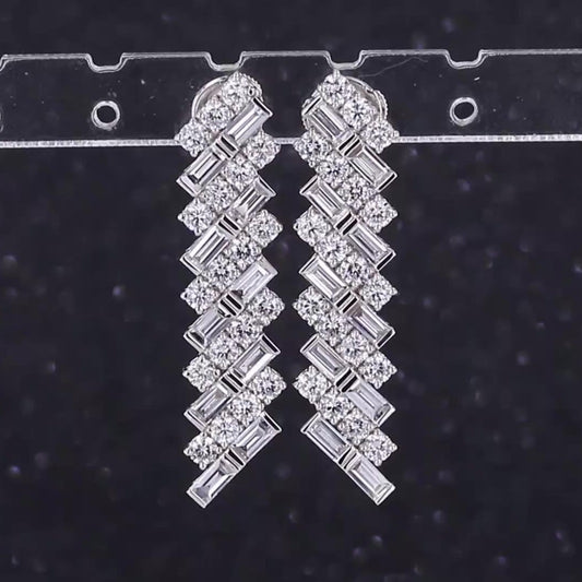 Party Queen Diamond Dangle Earrings in 14k Solid White Gold