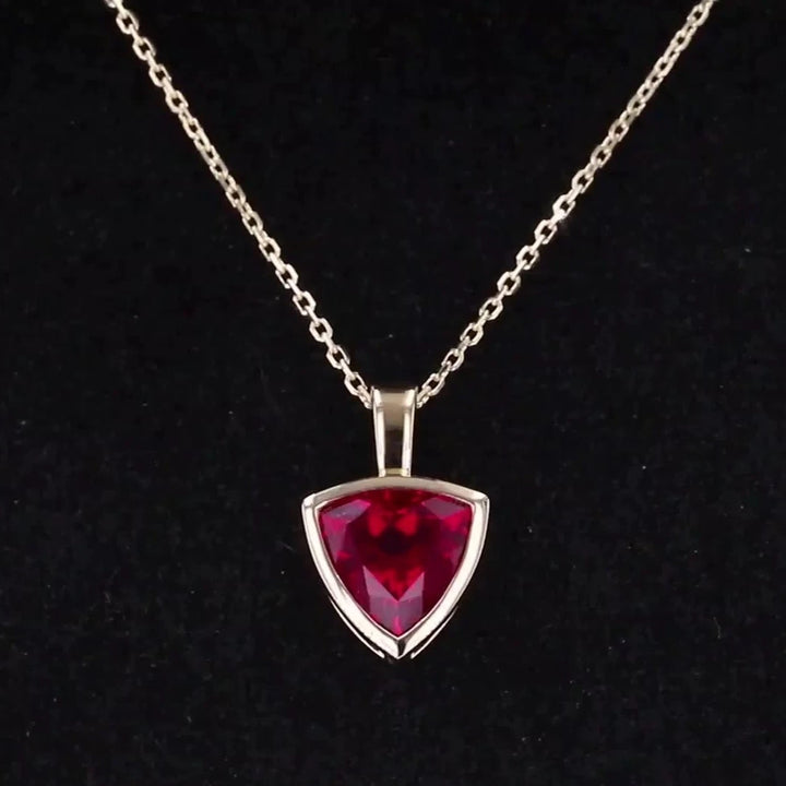 Trillion Cut Ruby Pendant Necklace in 10K Solid Yellow Gold