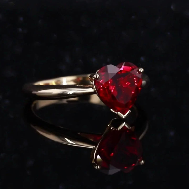 8x8mm, 2.50ct Heart Lab-Grown Red Ruby Ring in 14K Yellow Gold