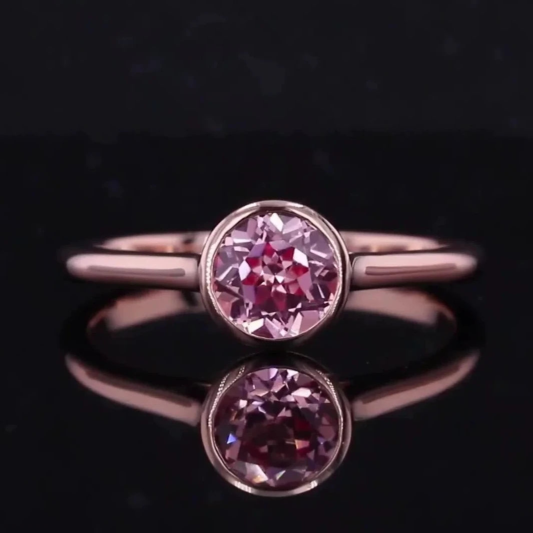 1ct Padparadscha Color Sapphire Bezel Set Ring in 10K Rose Gold