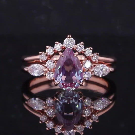 1ct Pear Cut Alexandrite with Moissanite in 14K Rose Gold