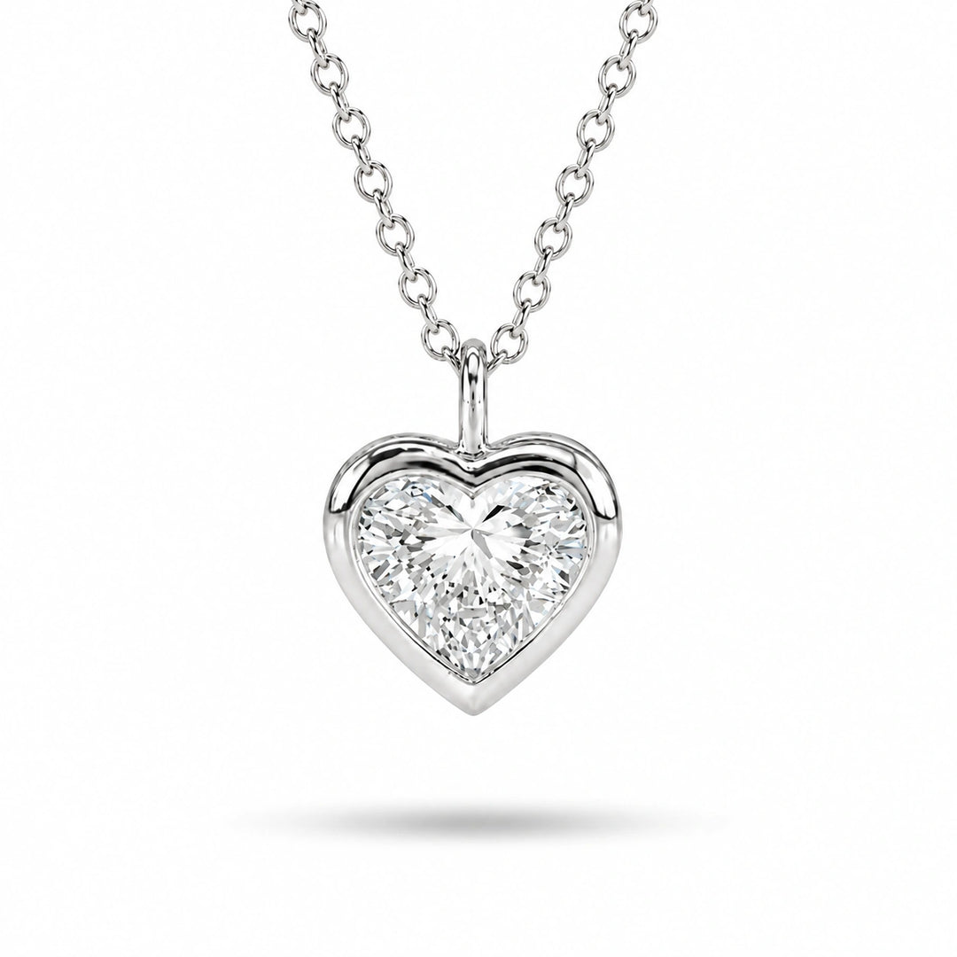 Bezel-Set Heart Lab Diamond Pendant in Platinum 950, product visualization