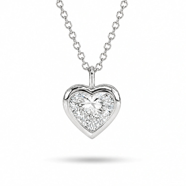 Bezel-Set Heart Lab Diamond Pendant in Platinum 950, product visualization