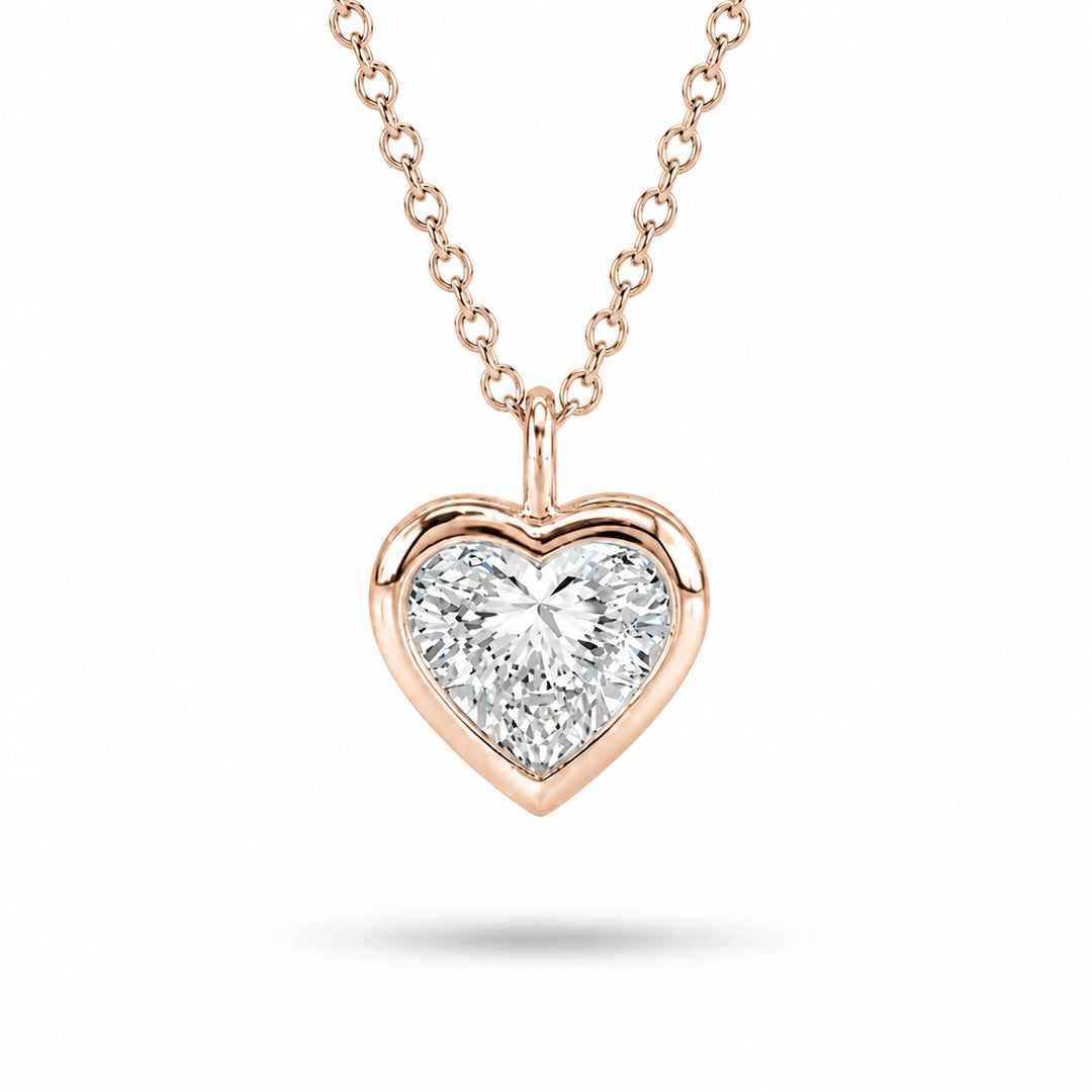 Bezel-Set Heart Lab Diamond Pendant in 14K Rose Gold, product visualization