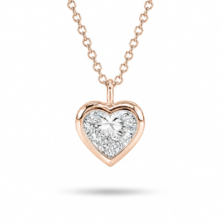 Bezel-Set Heart Lab Diamond Pendant in 14K Rose Gold, product visualization