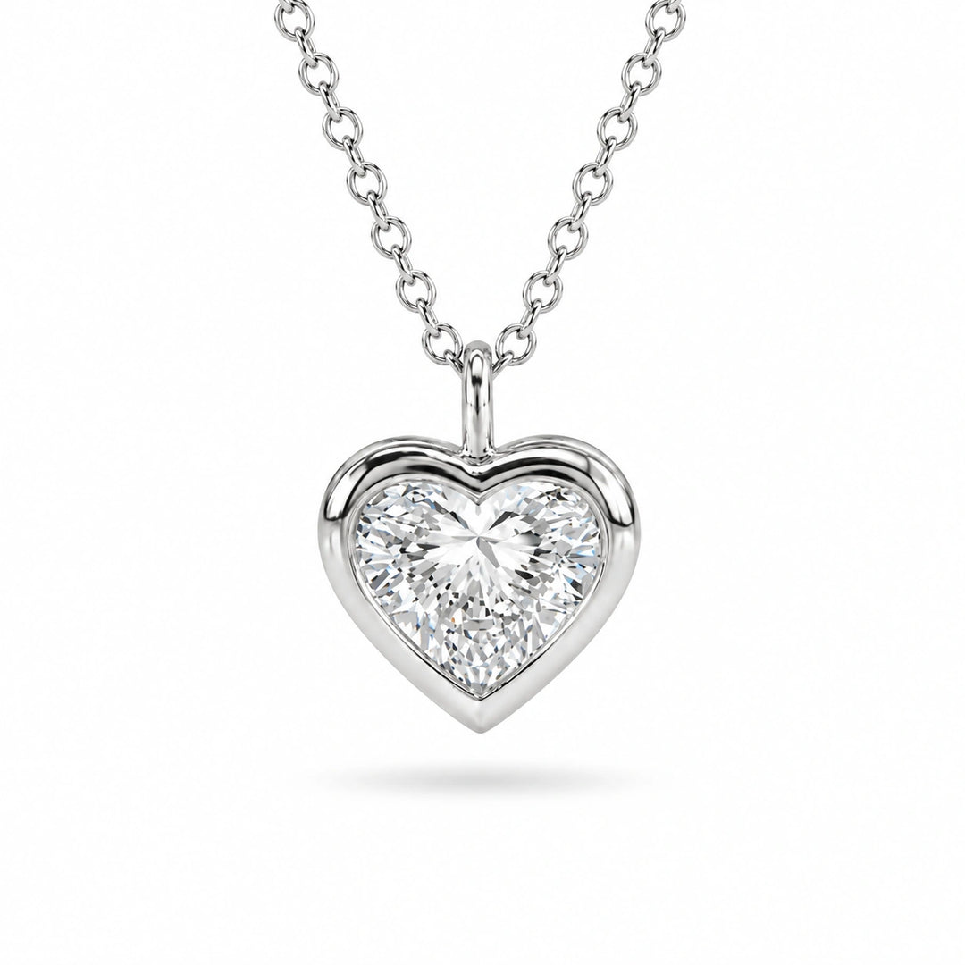 Bezel-Set Heart Lab Diamond Pendant in 14K White Gold, product visualization
