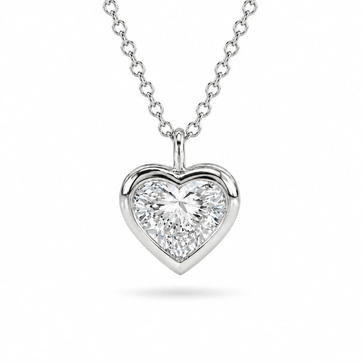 Bezel-Set Heart Lab Diamond Pendant in 14K White Gold, product visualization