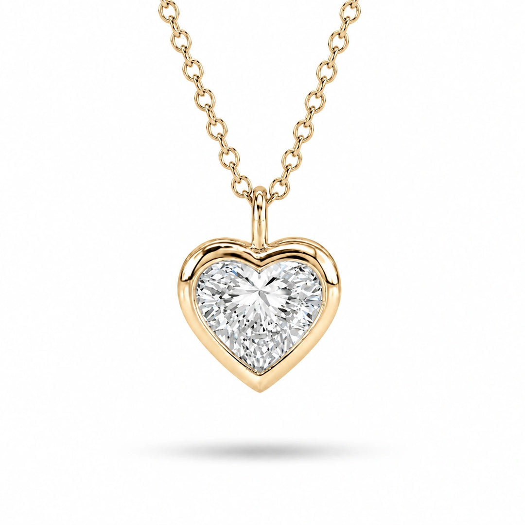 Bezel-Set Heart Lab Diamond Pendant in 14K Yellow Gold, product visualization