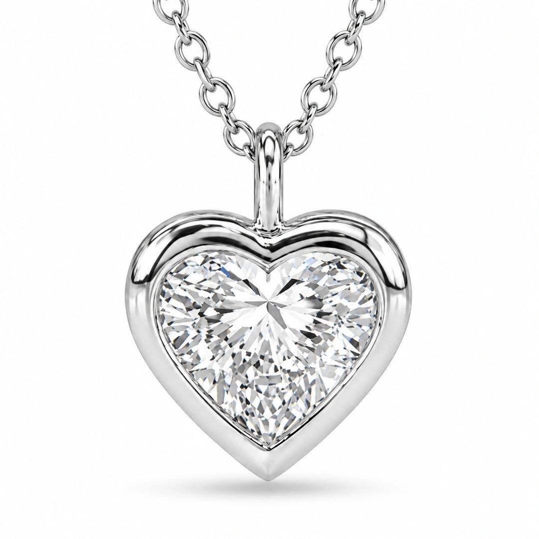 Bezel-Set Heart Lab Diamond Pendant close-up detail, product visualization