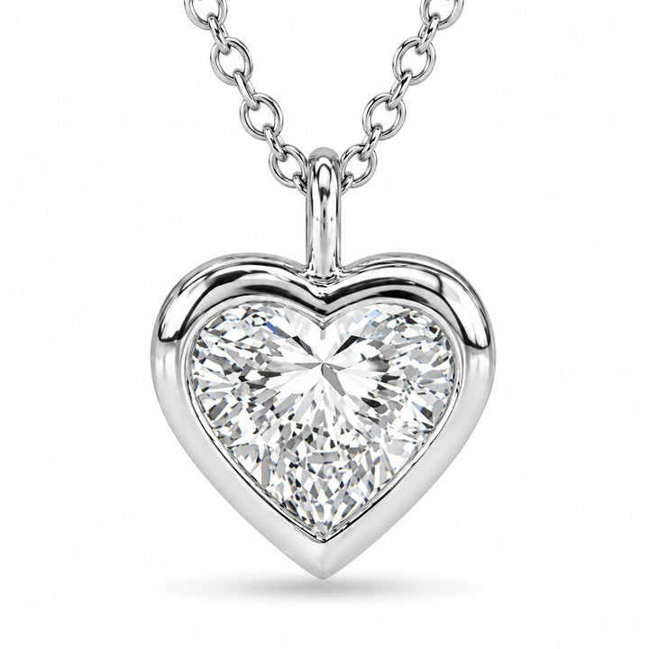 Bezel-Set Heart Lab Diamond Pendant close-up detail, product visualization