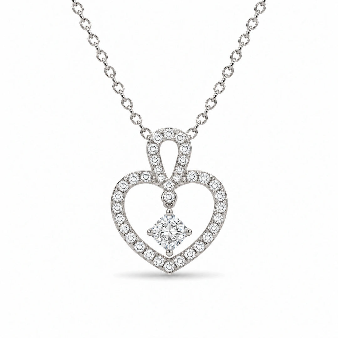 Floating Lab Diamond Pavé Heart Pendant in Platinum 950, product visualization