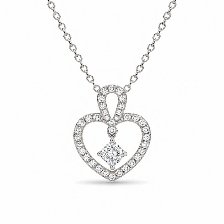 Floating Lab Diamond Pavé Heart Pendant in Platinum 950, product visualization