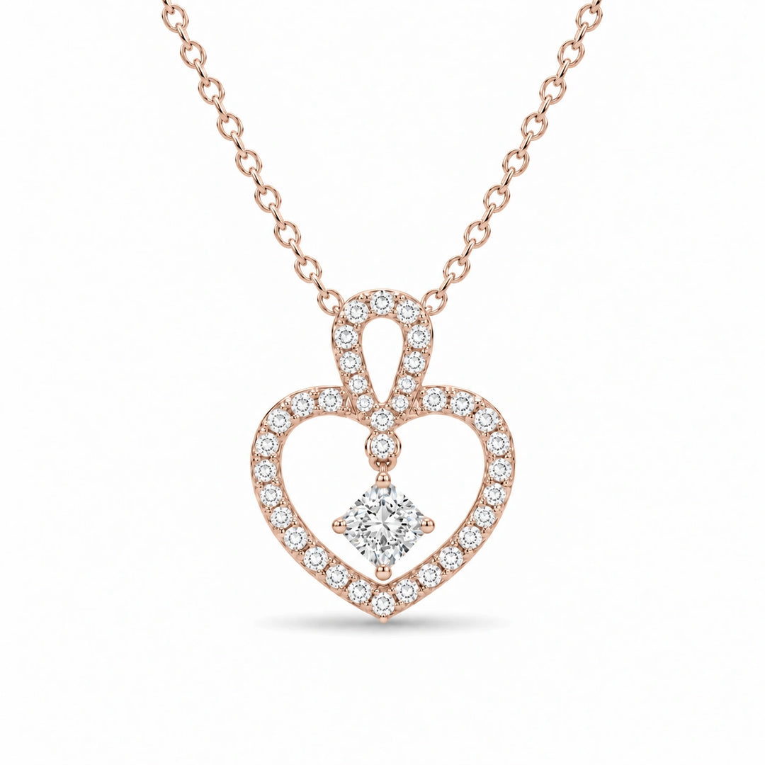 Floating Lab Diamond Pavé Heart Pendant in 14K Rose Gold, product visualization