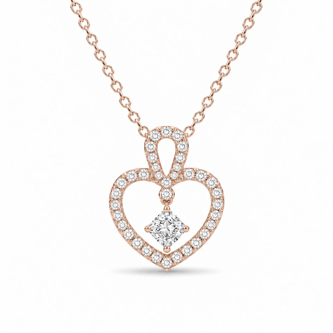 Floating Lab Diamond Pavé Heart Pendant in 14K Rose Gold