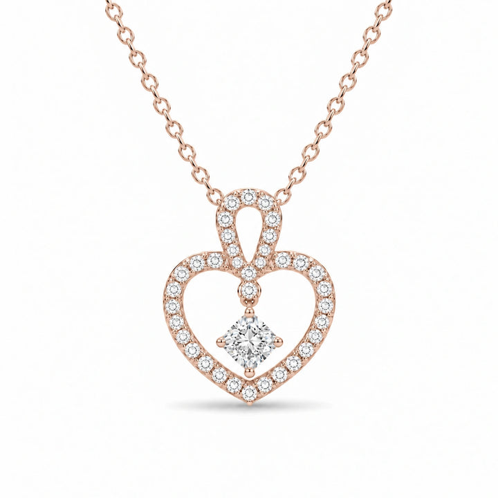 Floating Lab Diamond Pavé Heart Pendant in 14K Rose Gold, product visualization