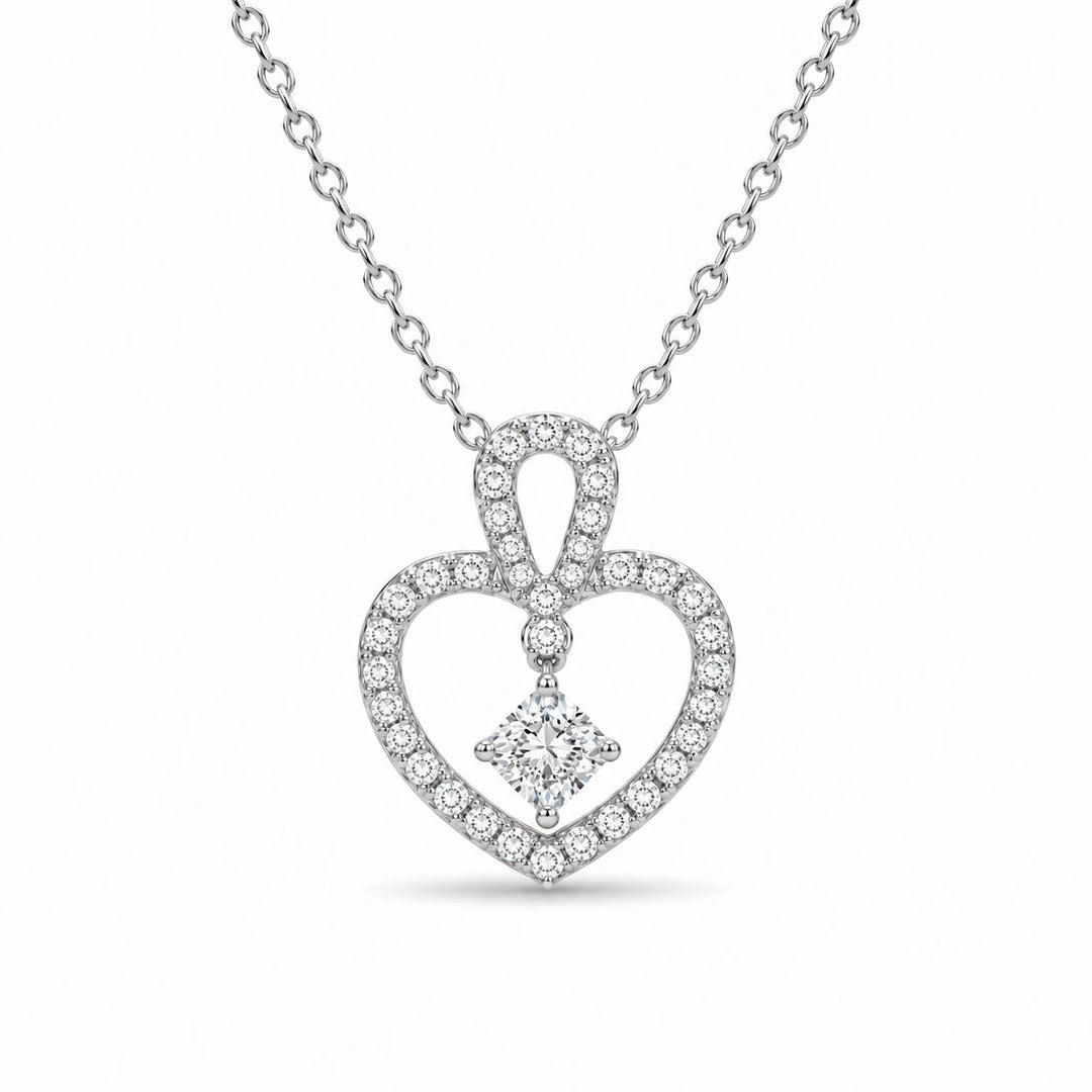 Floating Lab Diamond Pavé Heart Pendant in 14K White Gold, product visualization