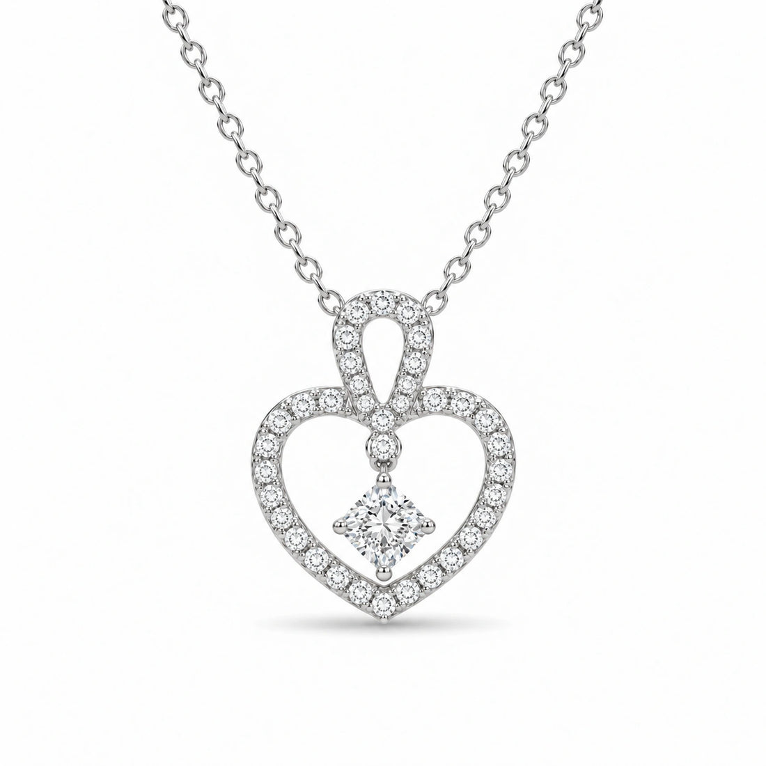 Floating Lab Diamond Pavé Heart Pendant in 14K White Gold