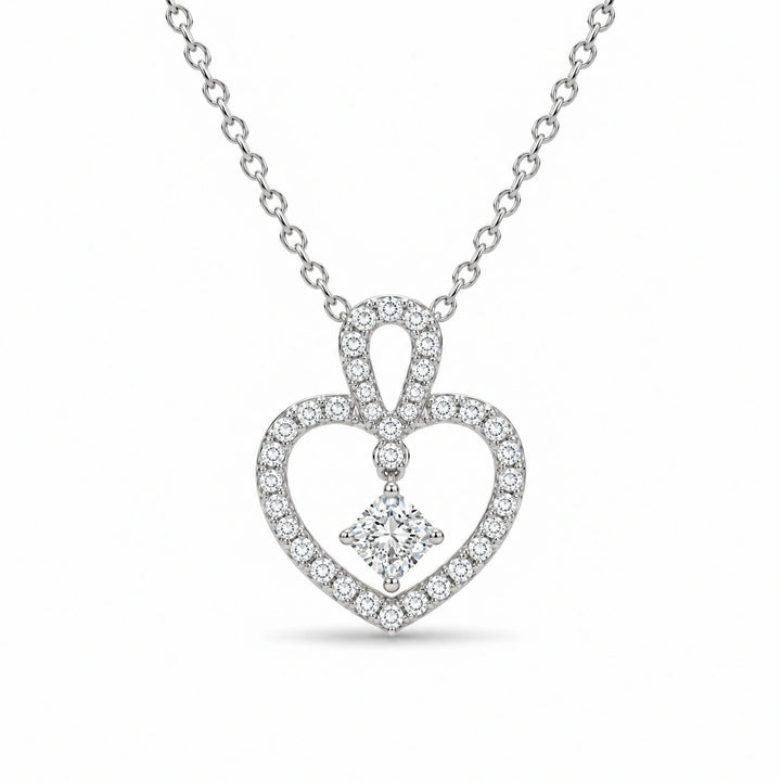 Floating Lab Diamond Pavé Heart Pendant in 14K White Gold, product visualization