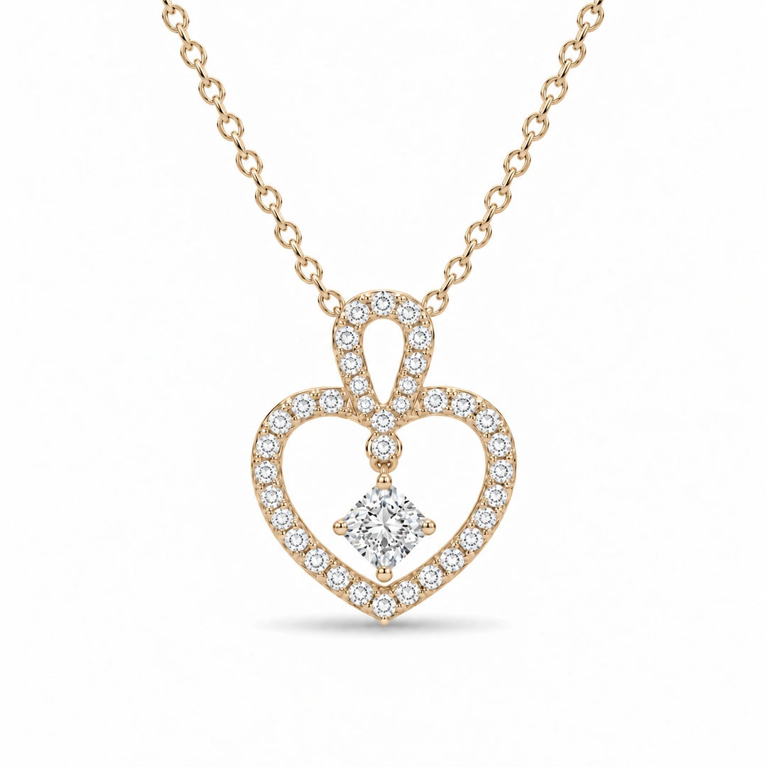Floating Lab Diamond Pavé Heart Pendant in 14K Yellow Gold, product visualization