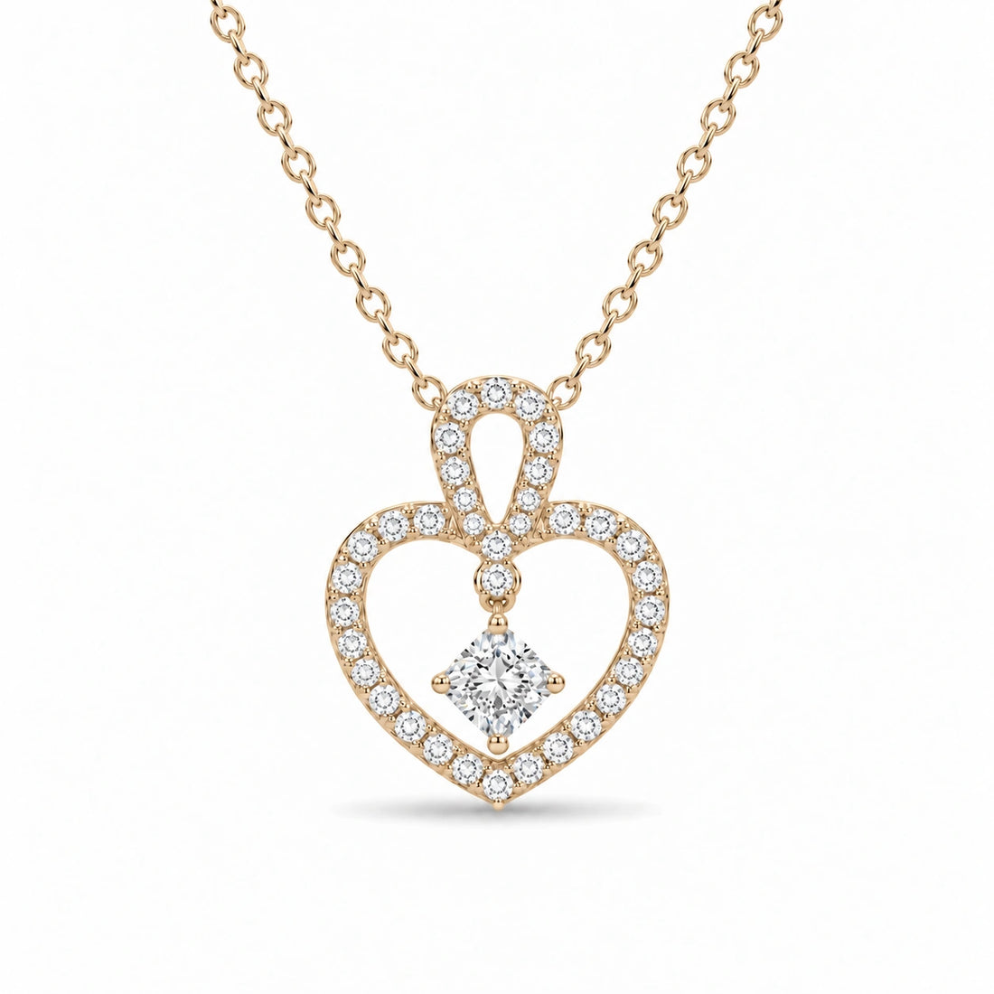 Floating Lab Diamond Pavé Heart Pendant in 14K Yellow Gold