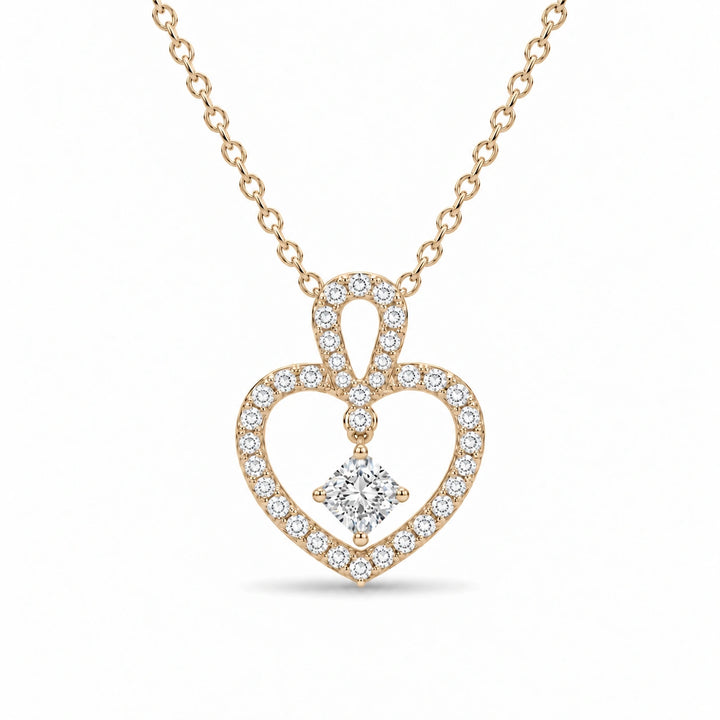 Floating Lab Diamond Pavé Heart Pendant in 14K Yellow Gold, product visualization