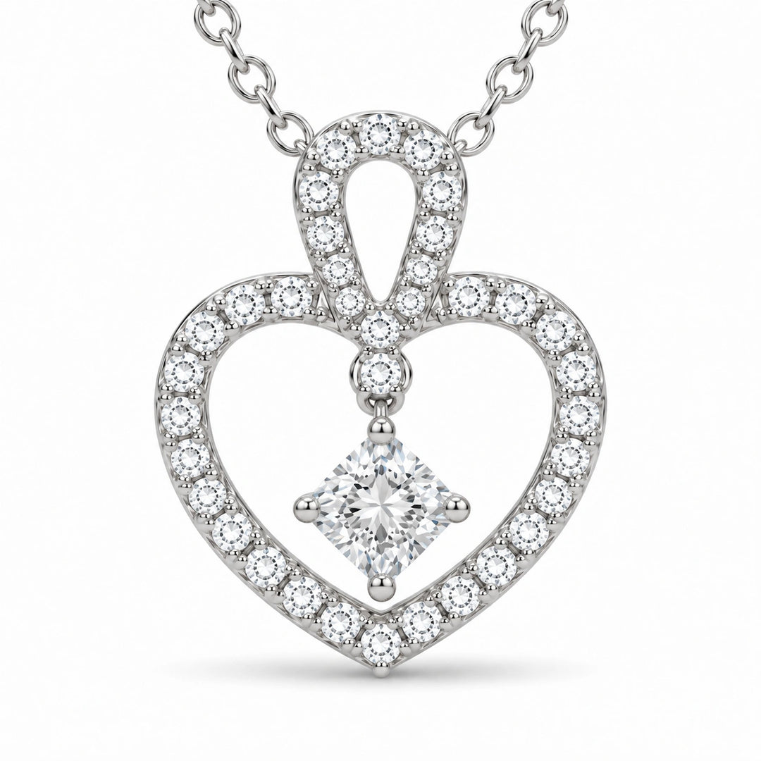 Floating Lab Diamond Pavé Heart Pendant close-up detail, product visualization