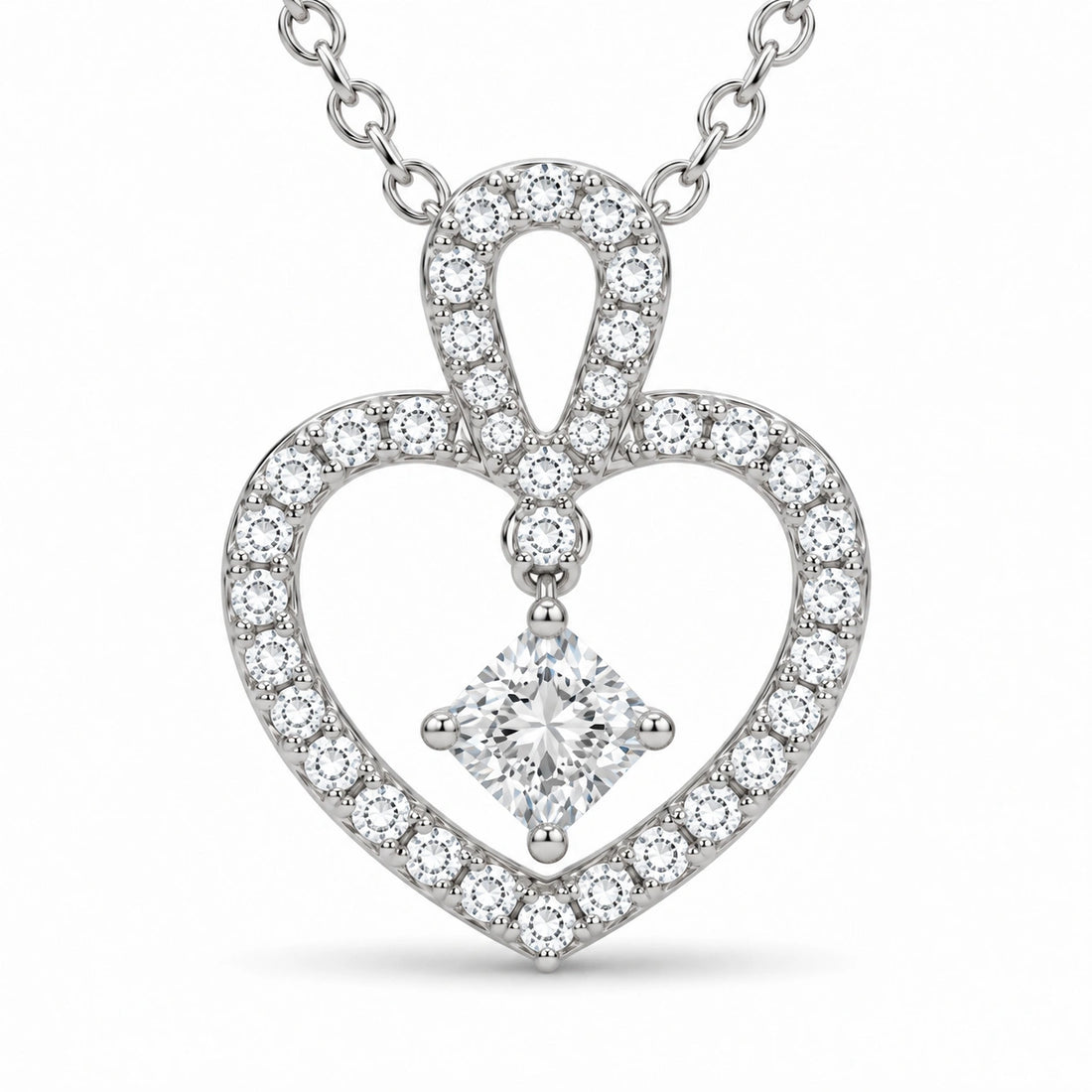 Floating Lab Diamond Pavé Heart Pendant close-up detail