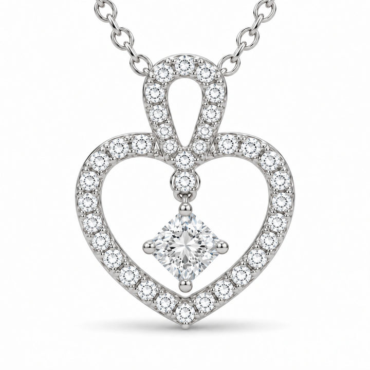 Floating Lab Diamond Pavé Heart Pendant close-up detail, product visualization
