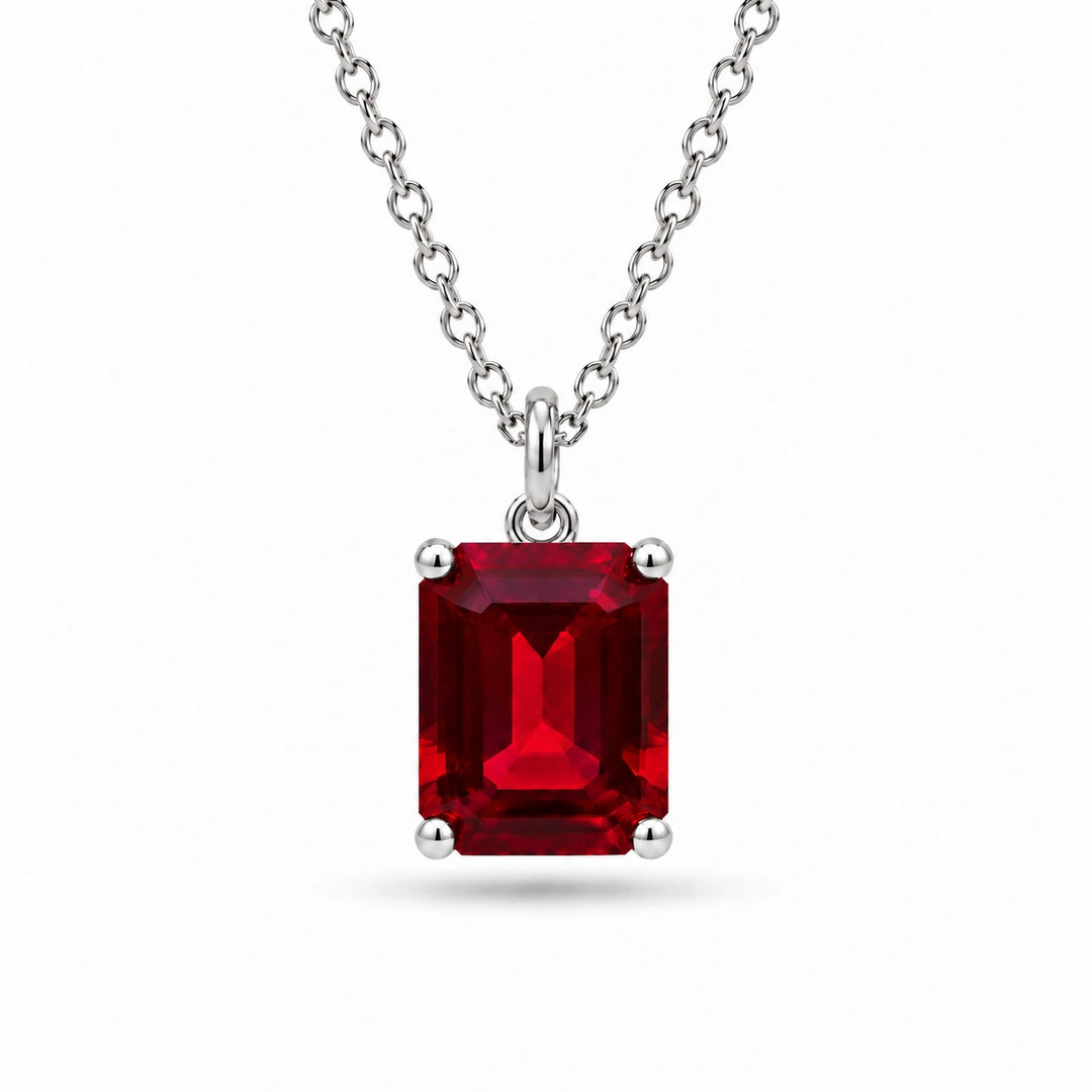 Emerald-Cut Lab Ruby Pendant in Platinum 950, product visualization