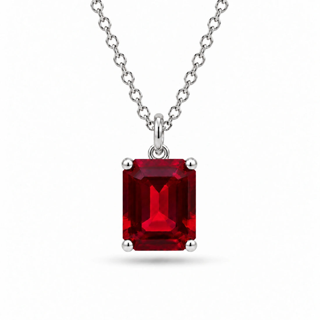 Emerald-Cut Lab Ruby Pendant in Platinum 950
