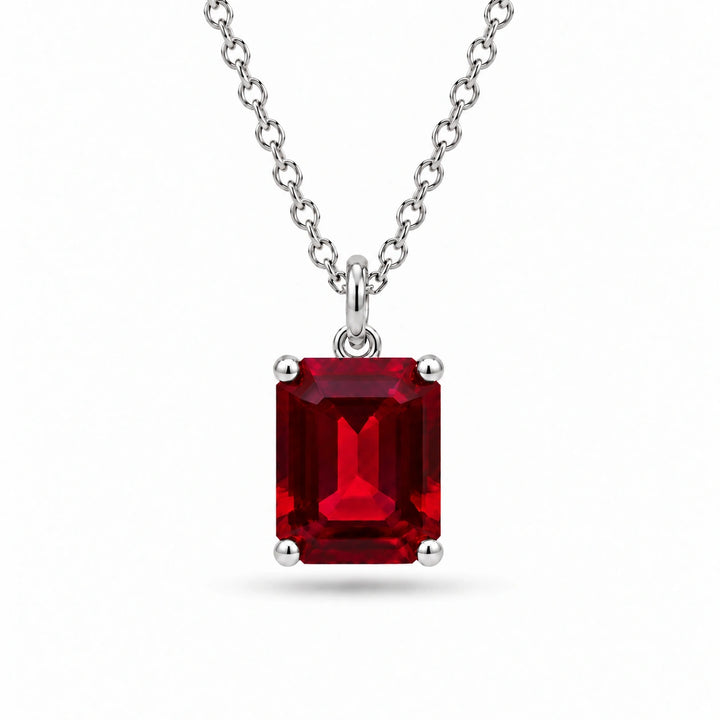 Emerald-Cut Lab Ruby Pendant in Platinum 950, product visualization