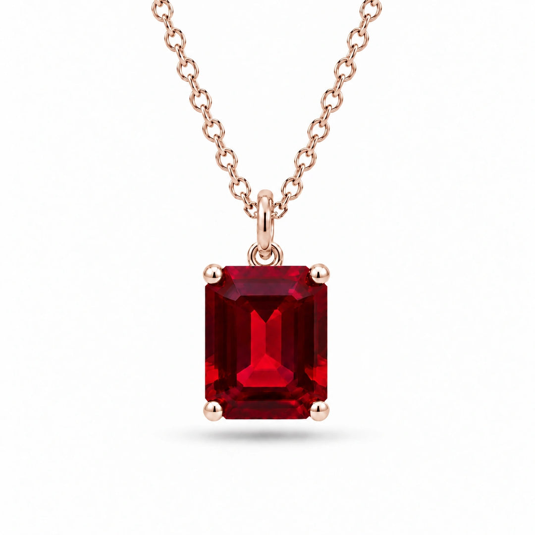 Emerald-Cut Lab Ruby Pendant in 14K Rose Gold, product visualization