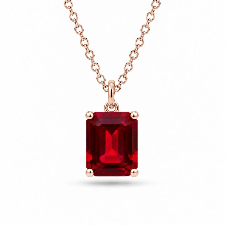 Emerald-Cut Lab Ruby Pendant in 14K Rose Gold, product visualization