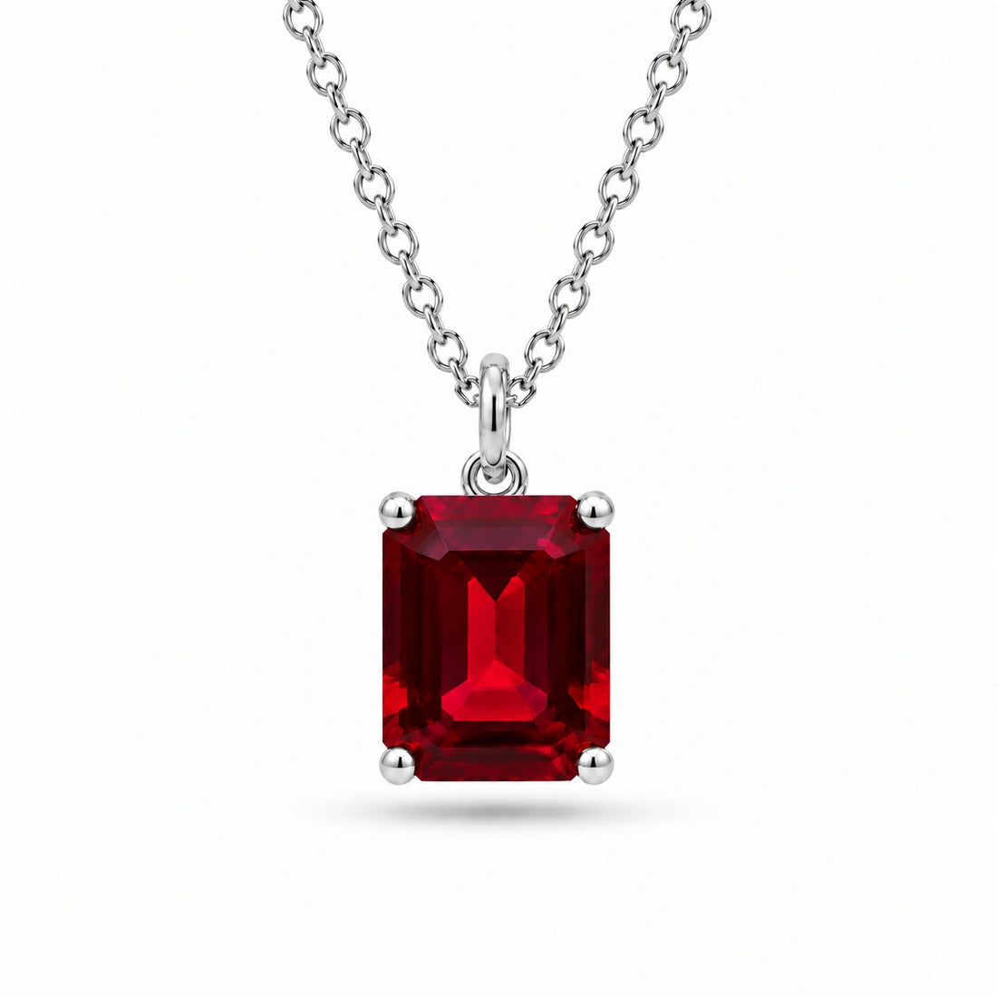 Emerald-Cut Lab Ruby Pendant in 14K White Gold