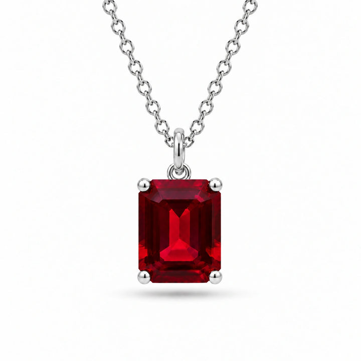 Emerald-Cut Lab Ruby Pendant in 14K White Gold, product visualization