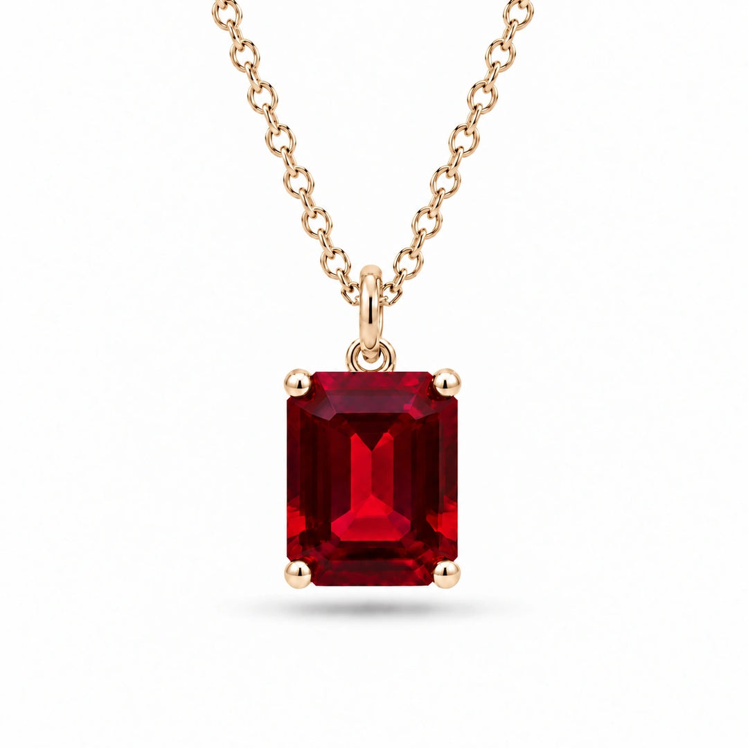 Emerald-Cut Lab Ruby Pendant in 14K Yellow Gold, product visualization
