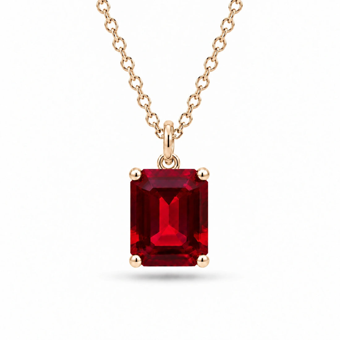 Emerald-Cut Lab Ruby Pendant in 14K Yellow Gold