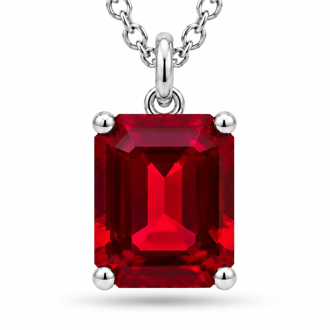 Emerald-Cut Lab Ruby Pendant close-up detail
