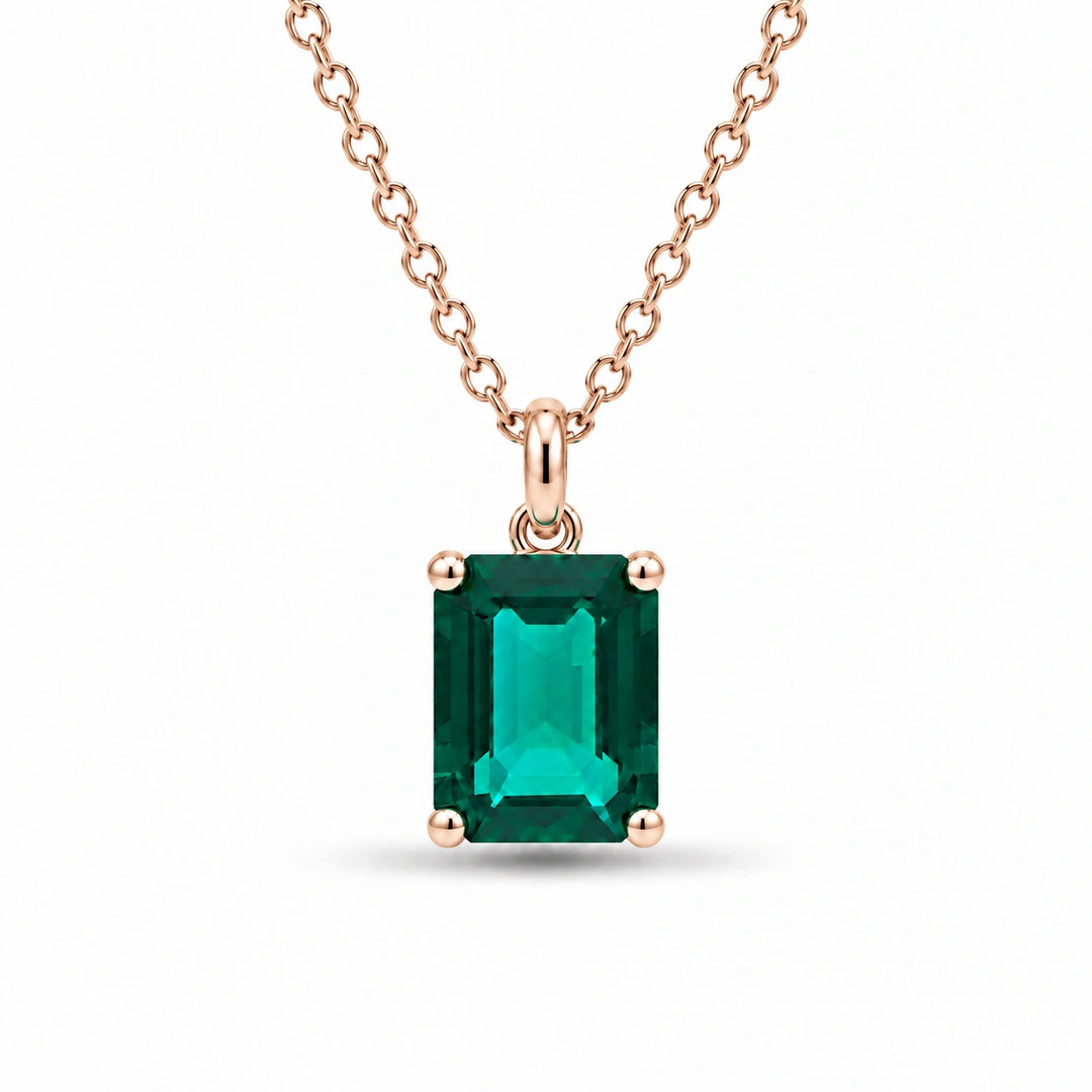 Emerald-Cut Lab Emerald Pendant 2.00ct in 14K Rose Gold, product visualization