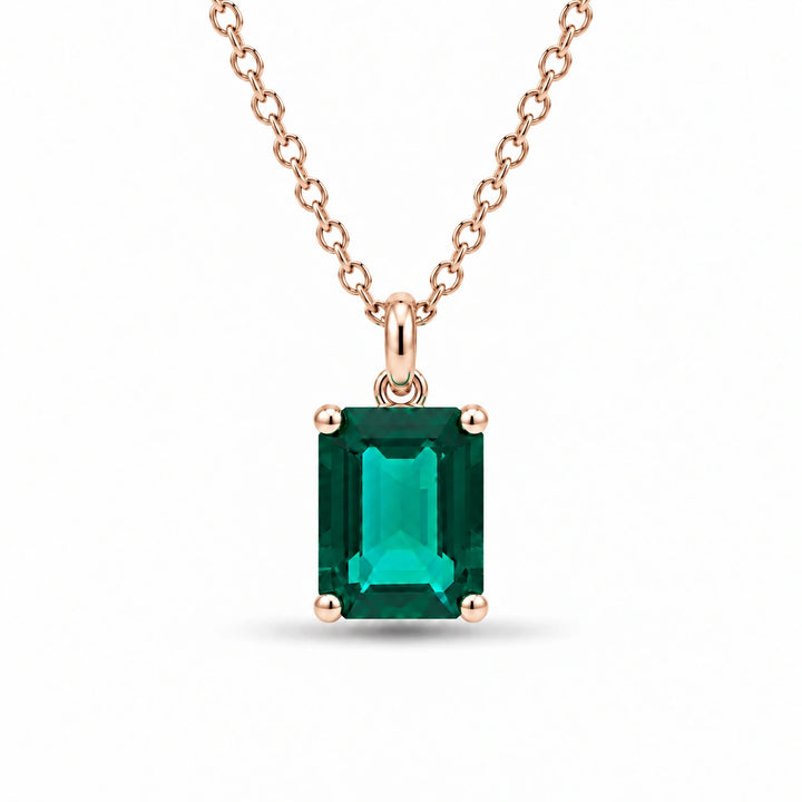 Emerald-Cut Lab Emerald Pendant 2.00ct in 14K Rose Gold, product visualization
