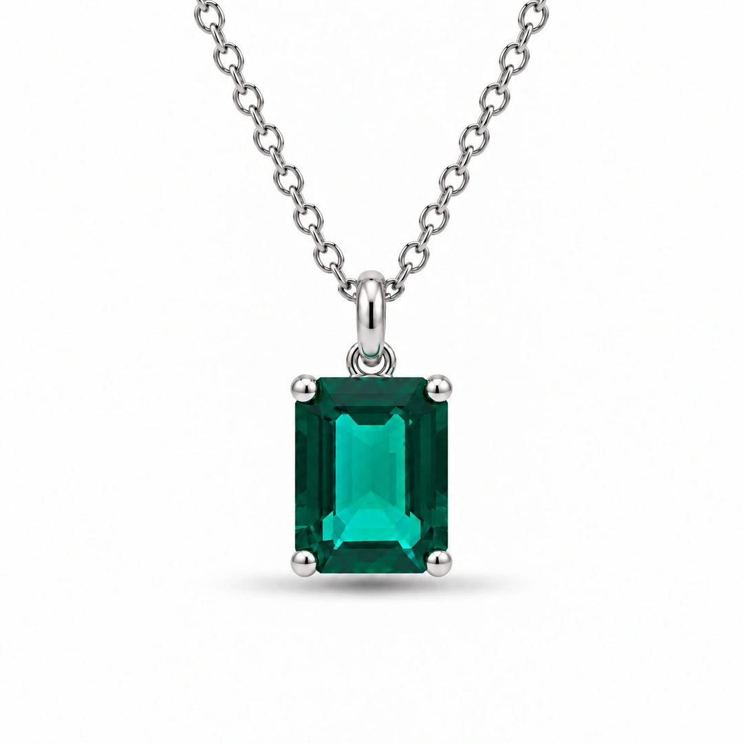 Emerald-Cut Lab Emerald Pendant 2.00ct in 14K White Gold, product visualization