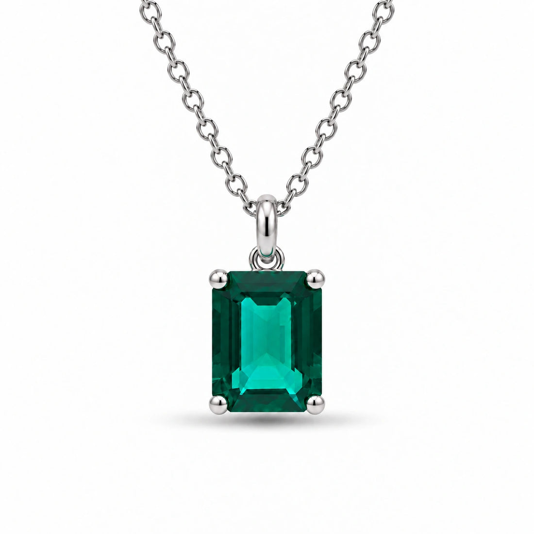 Emerald-Cut Lab Emerald Pendant 2.00ct in 14K White Gold