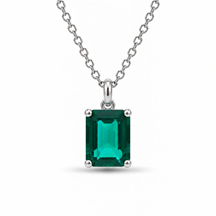 Emerald-Cut Lab Emerald Pendant 2.00ct in 14K White Gold, product visualization