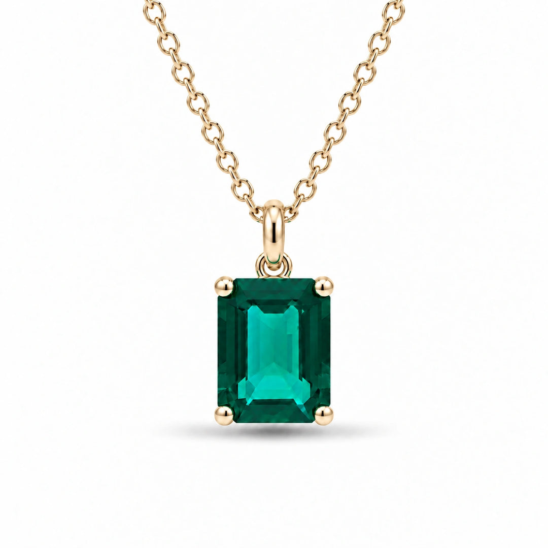 Emerald-Cut Lab Emerald Pendant 2.00ct in 14K Yellow Gold, product visualization
