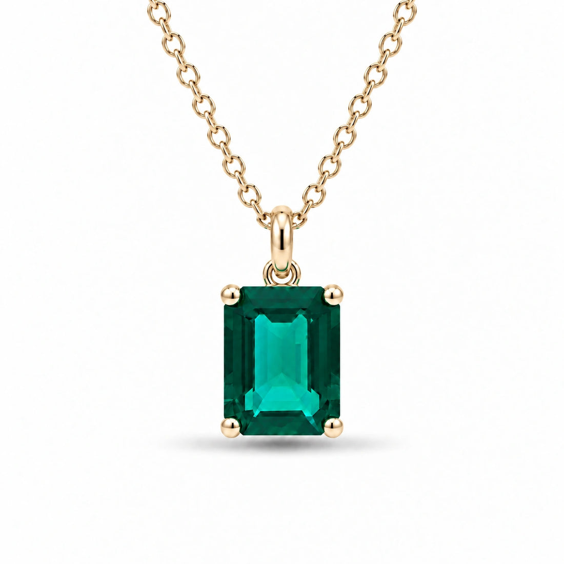 Emerald-Cut Lab Emerald Pendant 2.00ct in 14K Yellow Gold