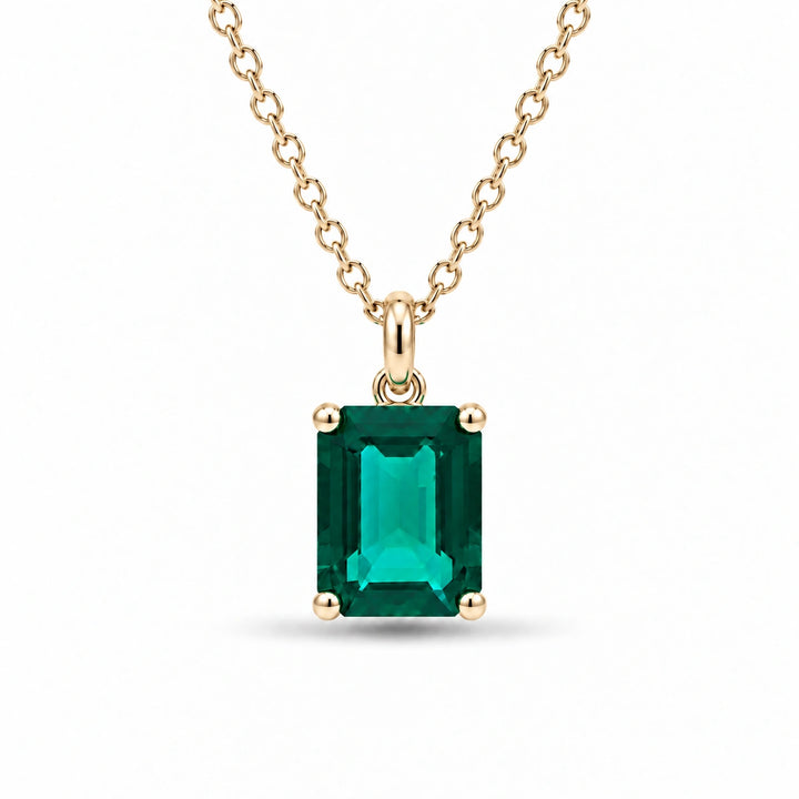 Emerald-Cut Lab Emerald Pendant 2.00ct in 14K Yellow Gold, product visualization