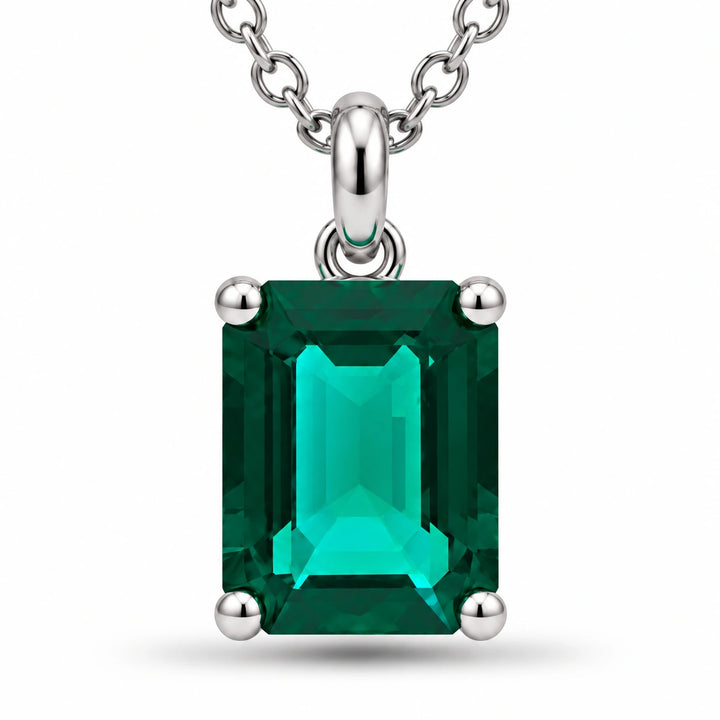 Emerald-Cut Lab Emerald Pendant 2.00ct close-up detail, product visualization